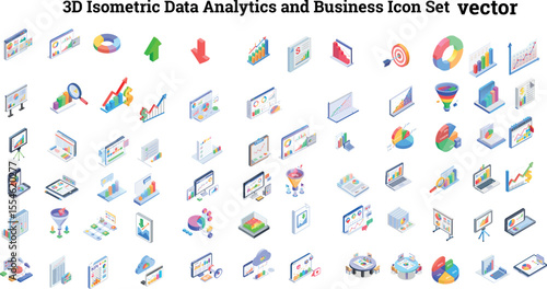 Comprehensive 3D Isometric Data Analytics and Business Icon Set Collection