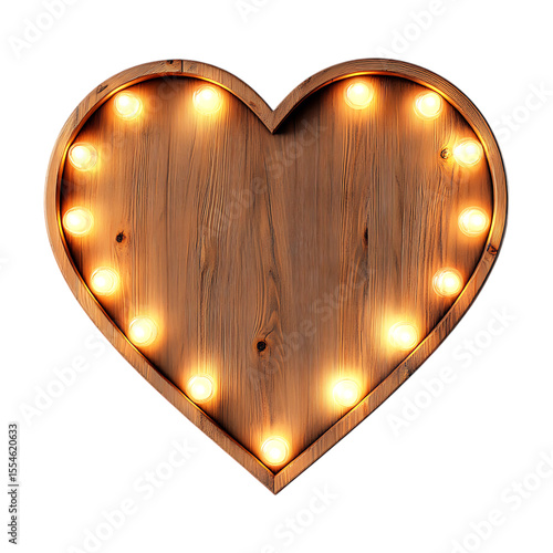 Glowing Wooden Heart Romantic Decor  Valentines Day Design Element On Transparent Background