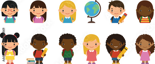 Diverse Group of Happy Children Ready for School Education, Diversity, and Learning