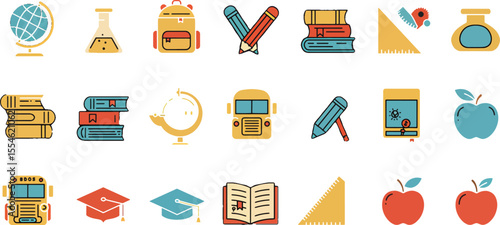 Back to School Colorful Icons of Education