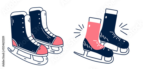 Set of ice skates in colorful design for winter sports activities  
