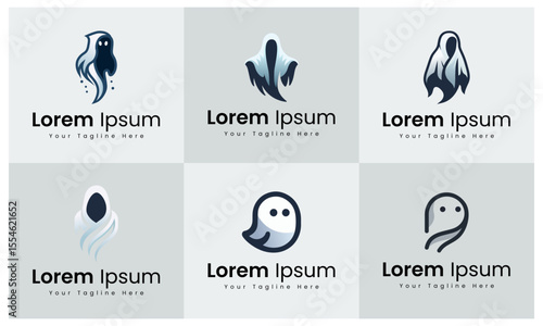 Collection of modern and creative ghost logos for branding and design projects featuring various styles and color gradients