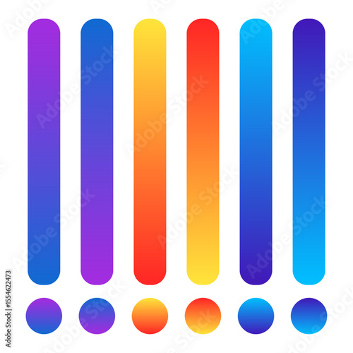 Abstract colorful vertical bars and circles with gradient isolated on white background