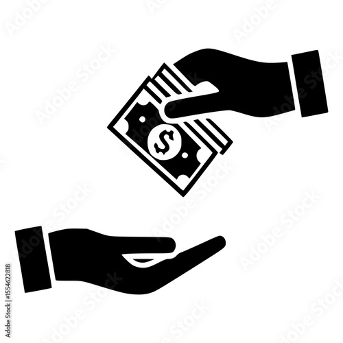 Money transaction icon, hand giving dollar cash to another hand, financial exchange, payment symbol, business deal, salary payment, loan repayment, banking services, ecommerce concept