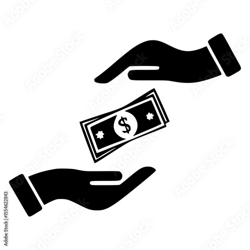 Money transaction icon, hand giving dollar cash to another hand, financial exchange, payment symbol, business deal, salary payment, loan repayment, banking services, ecommerce concept