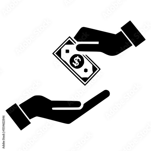 Money transaction icon, hand giving dollar cash to another hand, financial exchange, payment symbol, business deal, salary payment, loan repayment, banking services, ecommerce concept