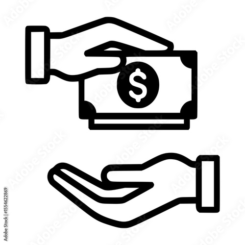 Money transaction icon, hand giving dollar cash to another hand, financial exchange, payment symbol, business deal, salary payment, loan repayment, banking services, ecommerce concept
