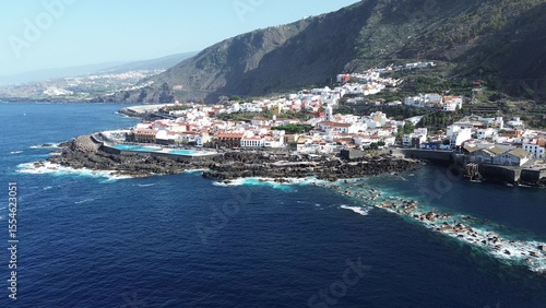 Wallpaper Mural Drone view of Tenerife coastline with mountains, ocean, and coastal village Torontodigital.ca