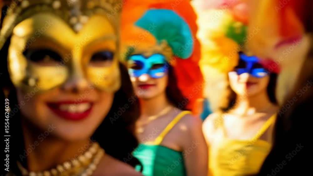 Glamorous women celebrate carnival with elaborate headdresses, ornate jewelry, and golden masks in a festive, colorful setting. Glamorous women celebrate carnival with elaborate headdresses, ornate jewelry, and golden masks in a festive, colorful setting.