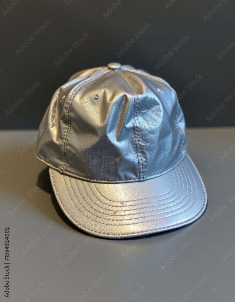 Fototapeta premium Silver Metallic Baseball Cap on Gray Background