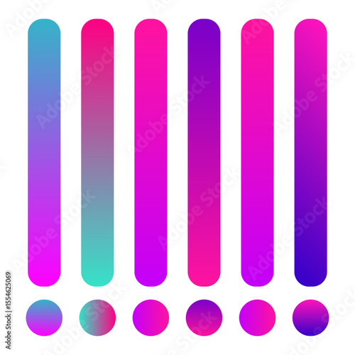 Abstract colorful vertical gradient bars and circles isolated on white background