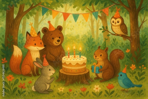 Woodland Themed Birthday Celebration with Animals and Cake