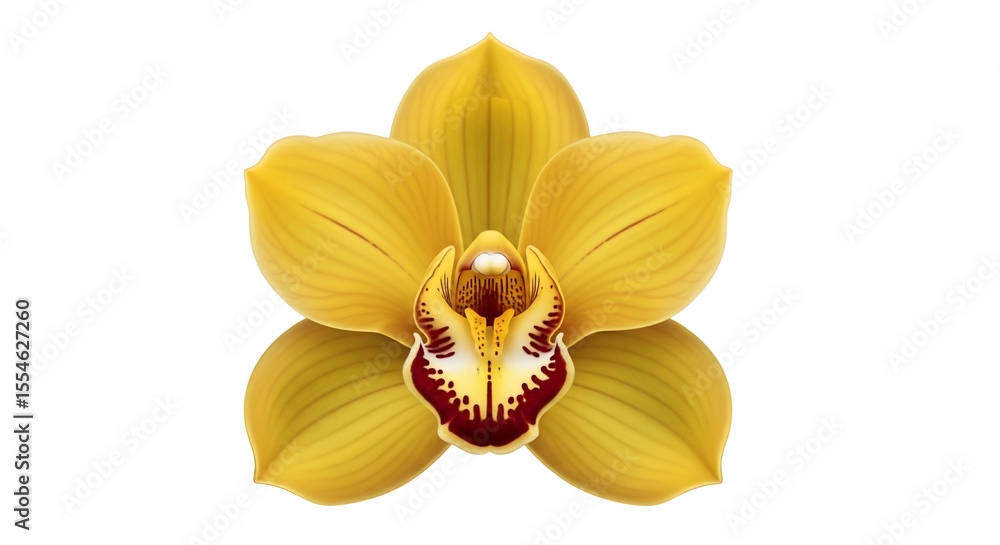 Obraz premium Close-up of a vibrant yellow orchid blossom. Its petals are detailed, showing subtle texture and veins