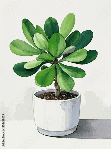 Mini Money Forest Auspicious plants Jade Plant isolated watercolor vector illustration svg