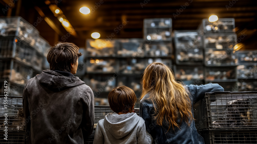 Fototapeta premium Family Spies in Warehouse of Cages