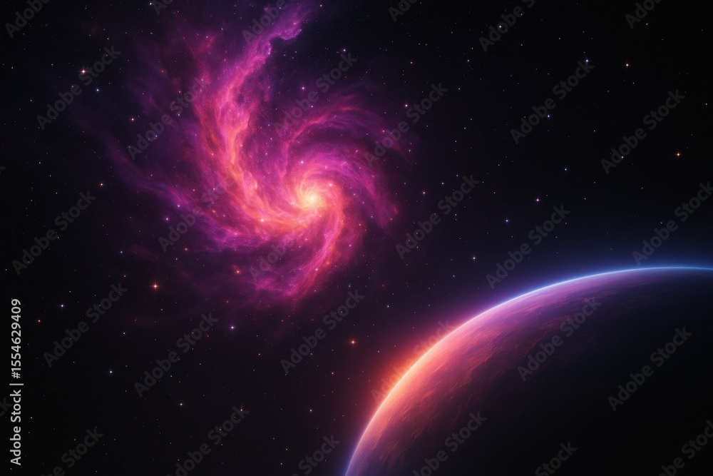 Obraz premium Swirling Nebula and Planet in Cosmic Space – Dreamlike and Awe-Inspiring Scene
