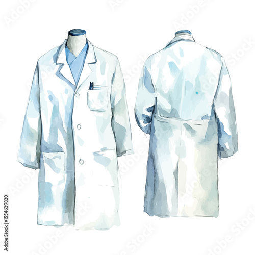 Lab Coats, watercolor drawing vector, isolated on a white background.