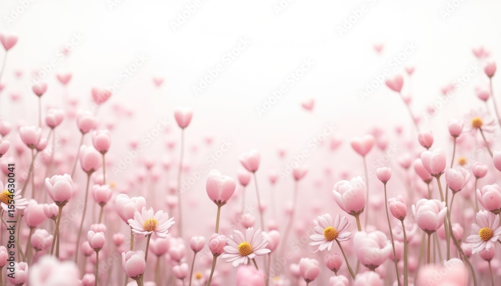 Fototapeta premium Delicate pink flowers in a field.
