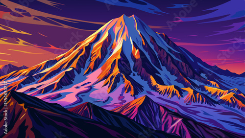A Hazy Mount Rainier sunset at dusk from Naches peak landscape with beautiful sky