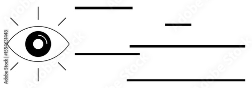 Eye with radiating lines suggesting awareness, focus, or insight plus horizontal bars representing data, speed, or clarity. Ideal for vision, insight, perception, analytics clarity focus