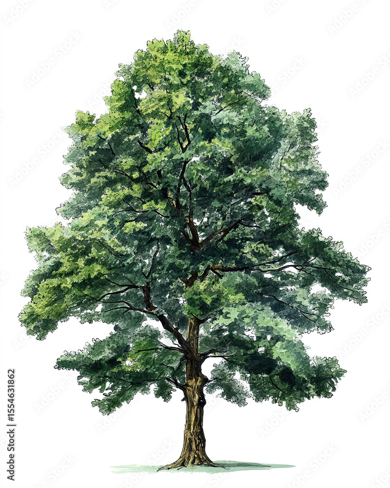 Fototapeta premium oak tree isolated on white watercolor illustration realistic