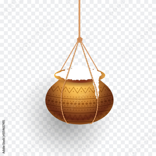 Dahi handi in transparent background for festival of shree krishna janmashtami. Matki vector illustration design.
