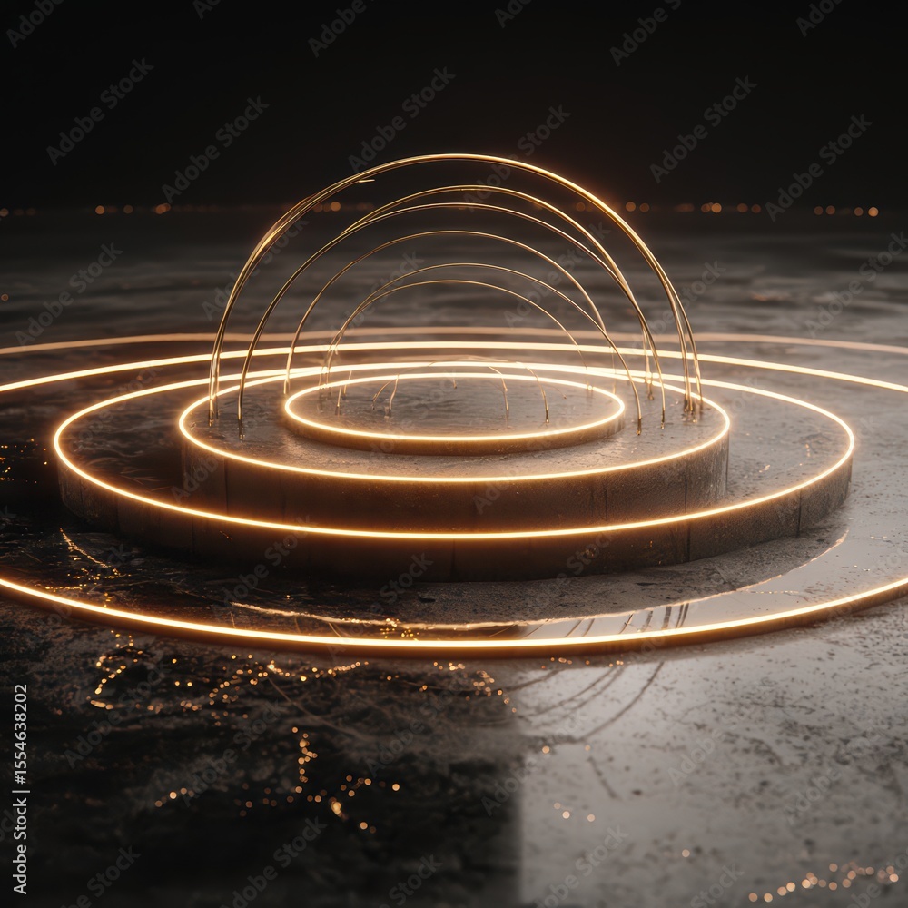 Fototapeta premium Futuristic Abstract Visualization with Radiant Circles and Glowing Lines in a Dark Atmosphere