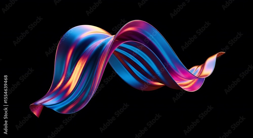 Fototapeta premium Abstract Swirling Metallic Ribbon A Dynamic Composition of Blue, Purple, and Orange Hues, Illustrating Fluid Movement and Sculptural Design