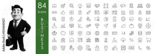 Business and Finance Line Icon Pack with Halftone Character