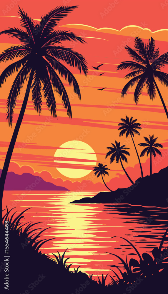 Stunning Tropical Sunset Beach with Palm Trees Stunning Tropical Sunset Beach with Palm Trees