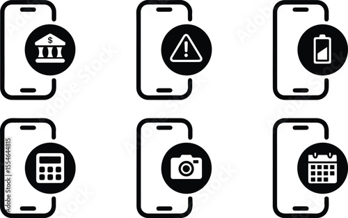 Mobile Banking and Smartphone Icons Set vector illustration.