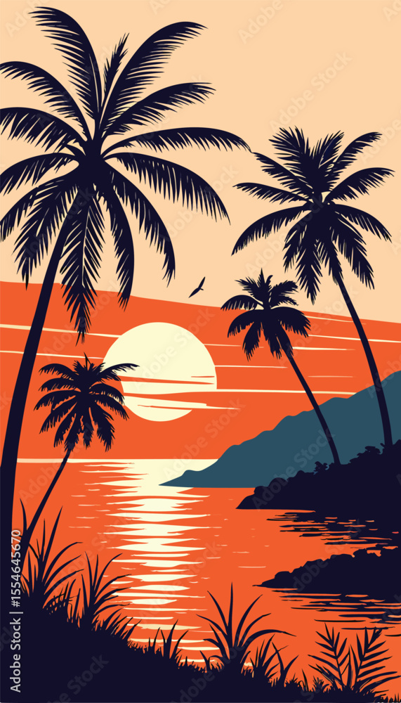 Stunning Tropical Sunset Beach with Palm Trees Stunning Tropical Sunset Beach with Palm Trees