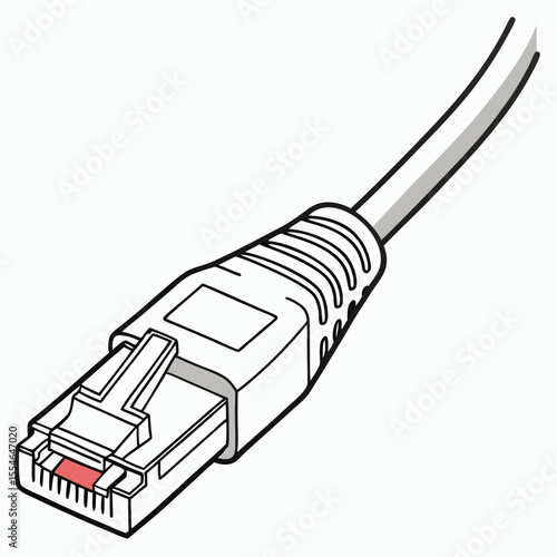 Isolated vector illustration of an Ethernet cable connector on a white background, for wired network.