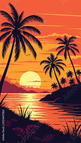 Stunning Tropical Sunset Beach with Palm Trees