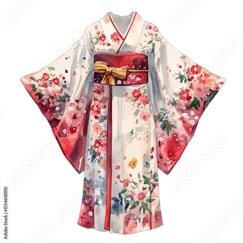 watercolor vector of Kimono, isolated on a white background.