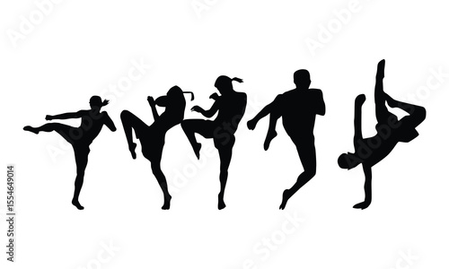 silhouette movements of various types of muay thai sports