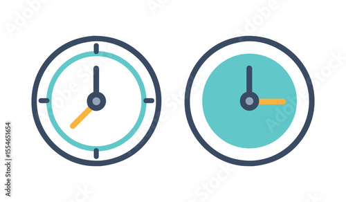 Analog Clock Icon Vector, Flat Round Time Symbol, Minimal Clock Design UI, Wall Clock Illustration Graphic, Classic Office Time Icon