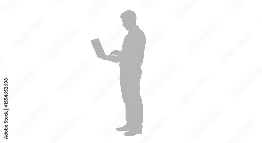 Isolated Silhouette of Man with Laptop Isolated Silhouette of Man with Laptop