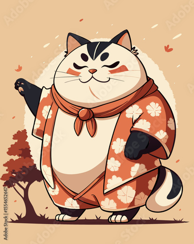 japanese sumo cat vector illustration
