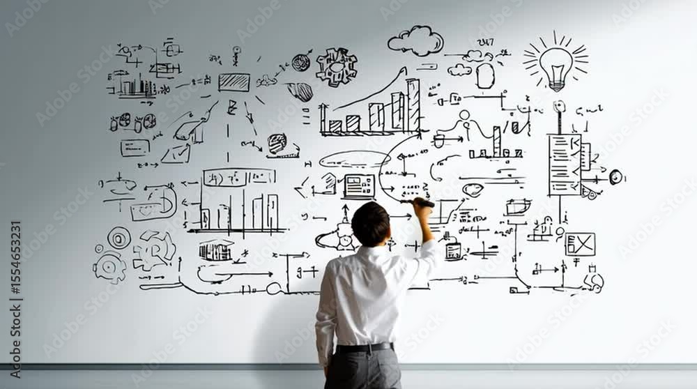 Businessman drawing a graph on whiteboard Businessman drawing a graph on whiteboard