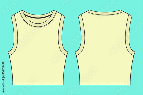 Women Crop Tank Top technical drawing flat sketch CAD mockup.