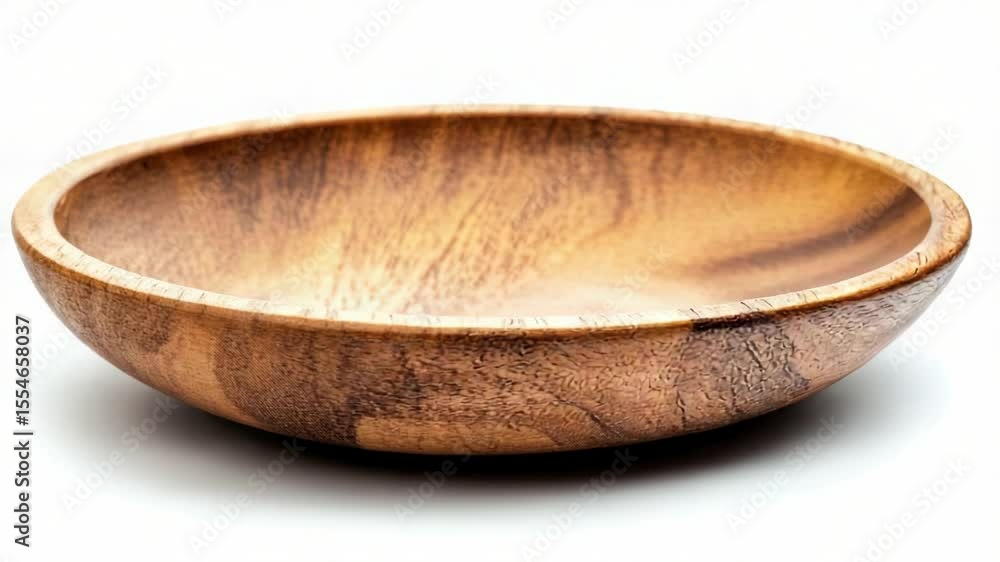 A simple wooden bowl resting on a table surface A simple wooden bowl resting on a table surface