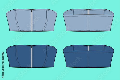 Ladies Off Shoulder Bra technical drawing fashion flat sketch CAD mockup front and back views.