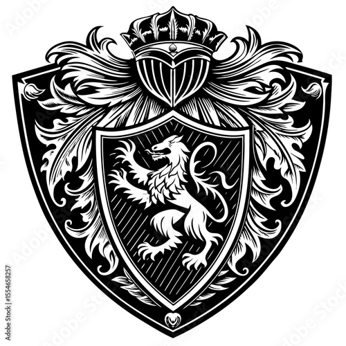 Vintage Shield with Lion and Crown Motif.
