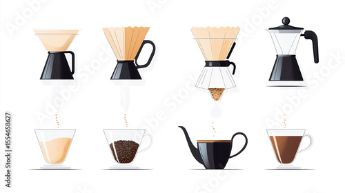 Wallpaper Mural Step-by-step illustration of pour-over coffee brewing process, showing kettle pouring hot water over coffee grounds in a dripper Torontodigital.ca
