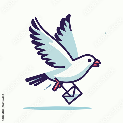 image of a carrier pigeon carrying a letter with a simple and minimalist flat design using a white background