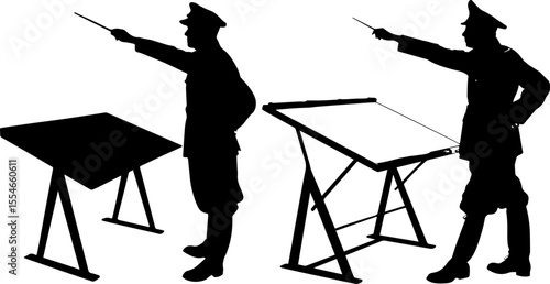 Military Officer or General Pointing at a Map or Presentation Board Silhouette