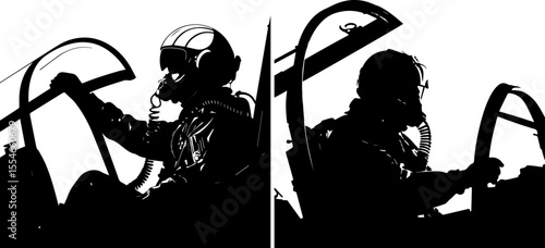 Silhouettes of Two Fighter Pilots in Jet Cockpits