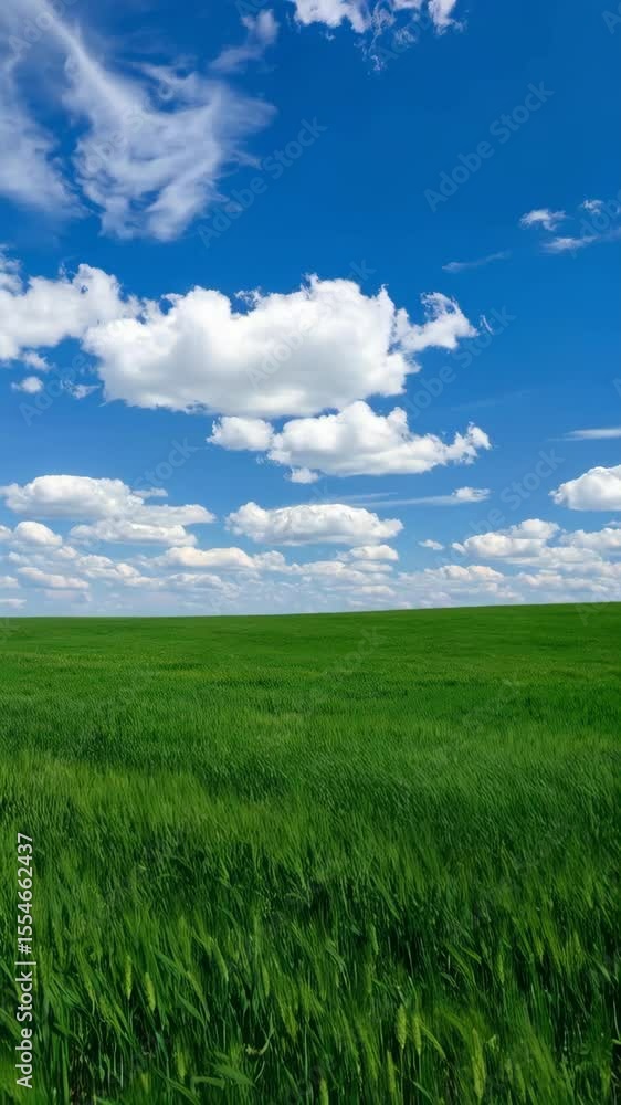 Open field landscape under a vibrant blue sky with fluffy cumulus clouds on a sunny day, showcasing natural beauty and idyllic scenery. Open field landscape under a vibrant blue sky with fluffy cumulus clouds on a sunny day, showcasing natural beauty and idyllic scenery.