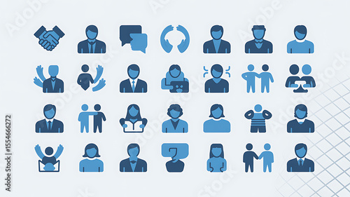 Diverse Human Interaction Icons isolated on a transparent background business people